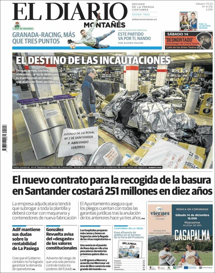 Portada de El Diario Montañés (España)