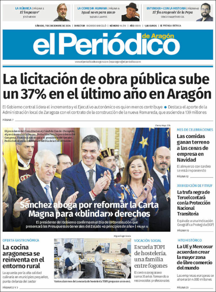 Portada de El Periódico de Aragón (España)