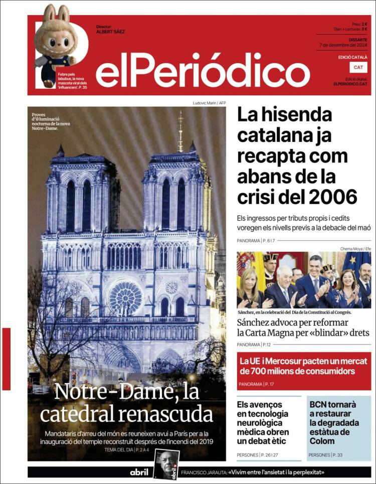 Portada de El Periódico de Catalunya (España)