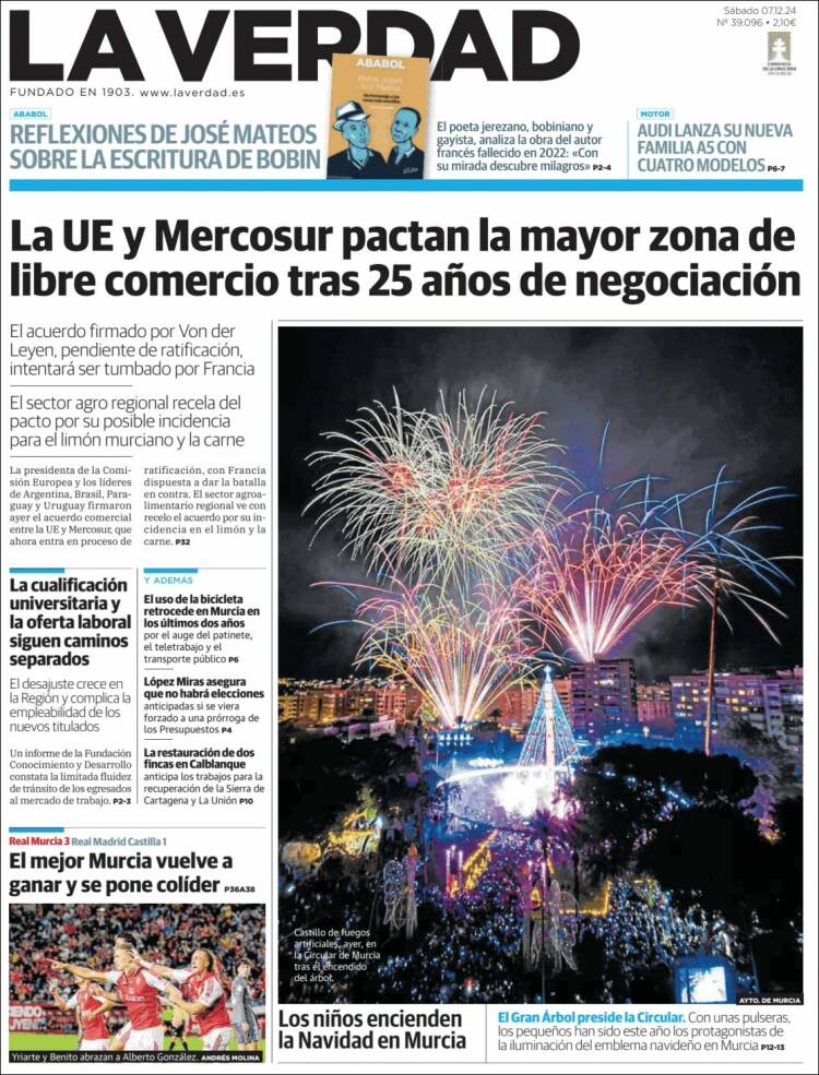 Portada de La Verdad de Murcia (España)