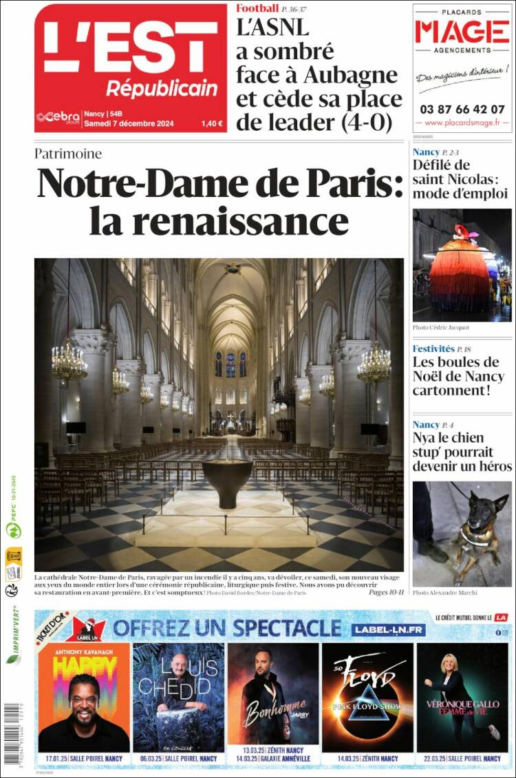 Portada de L'Est Republicain (France)