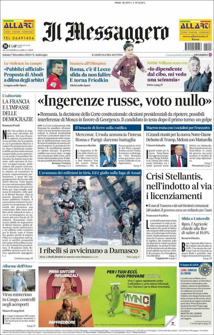 Portada de Il Messaggero (Italy)