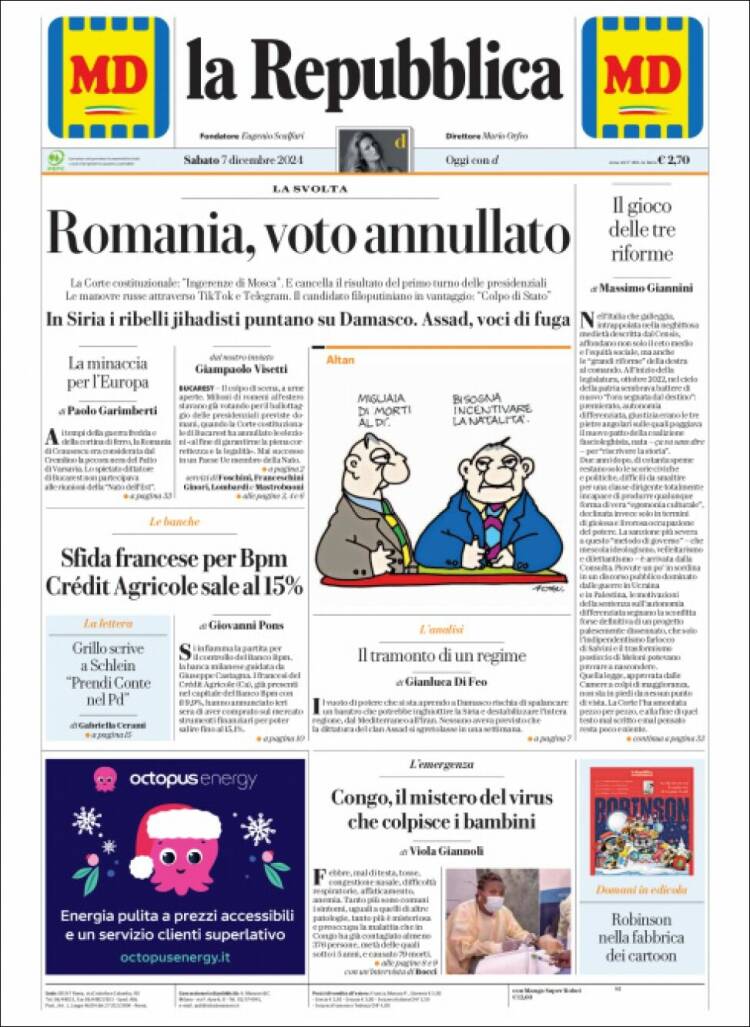 Portada de La Repubblica (Italy)