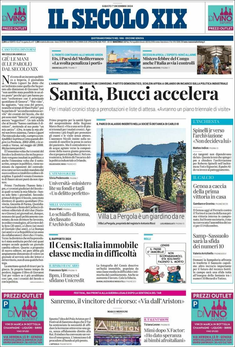 Portada de Il Secolo XIX (Italy)
