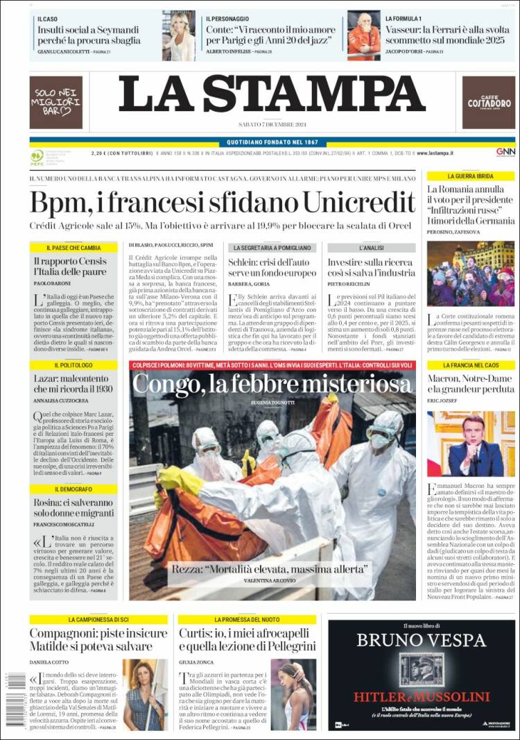 Portada de La Stampa (Italy)