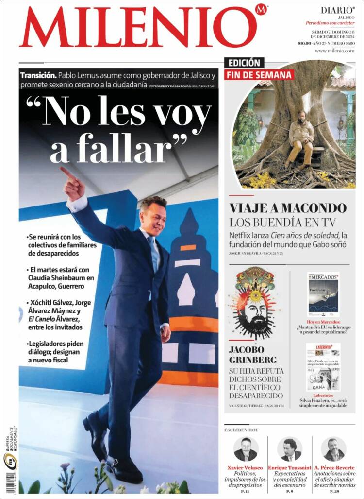 Portada de Milenio - Jalisco (México)