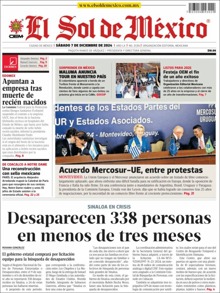 Portada de El Sol de México (México)