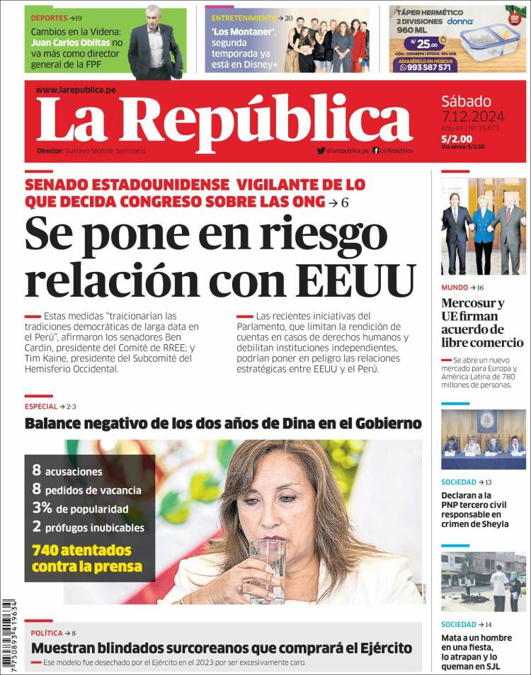 Portada de La Republica (Peru)