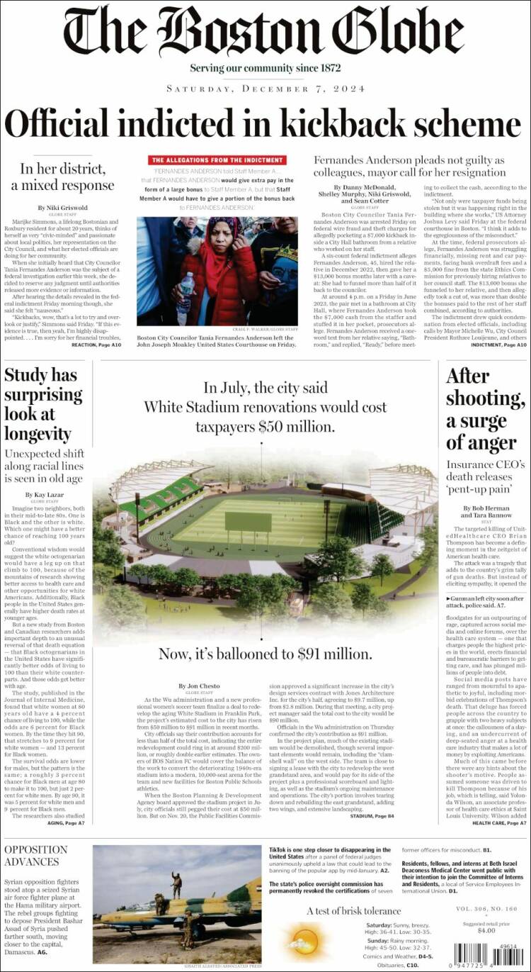 Portada de Boston Globe (USA)