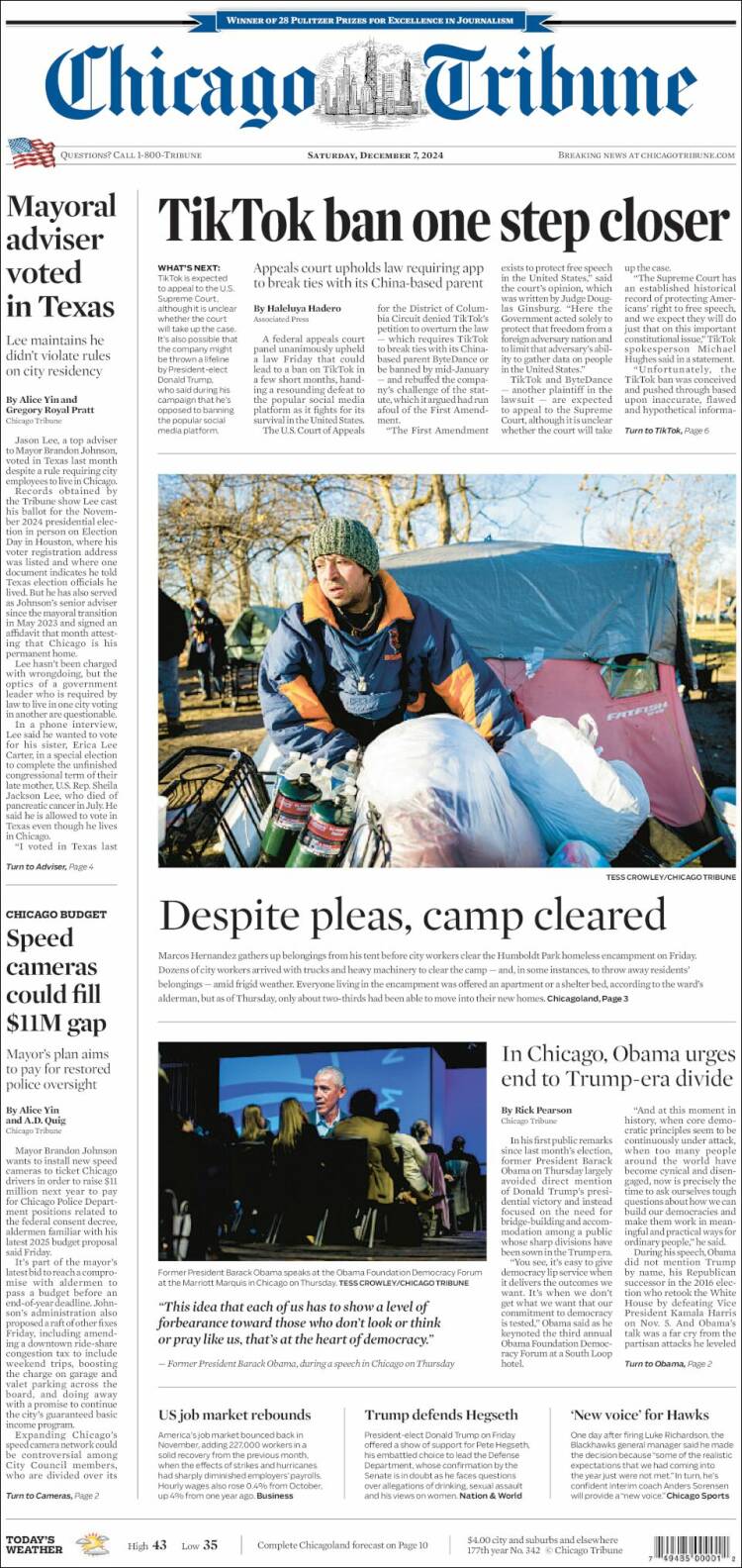 Portada de Chicago Tribune (USA)