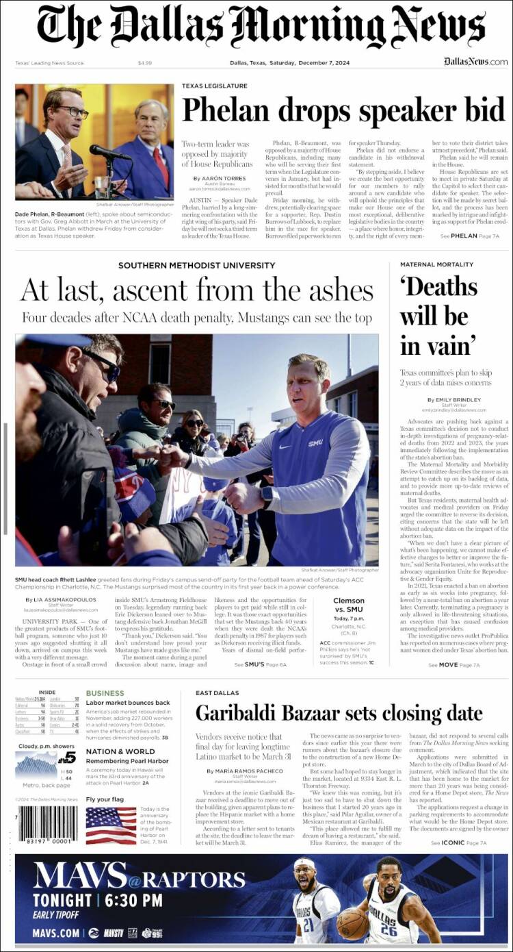 Portada de Dallas Morning News (USA)