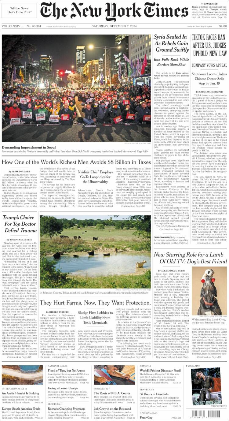 Portada de New York Times (USA)