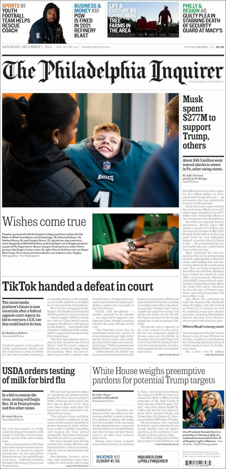 Portada de Philadelphia Inquirer (USA)