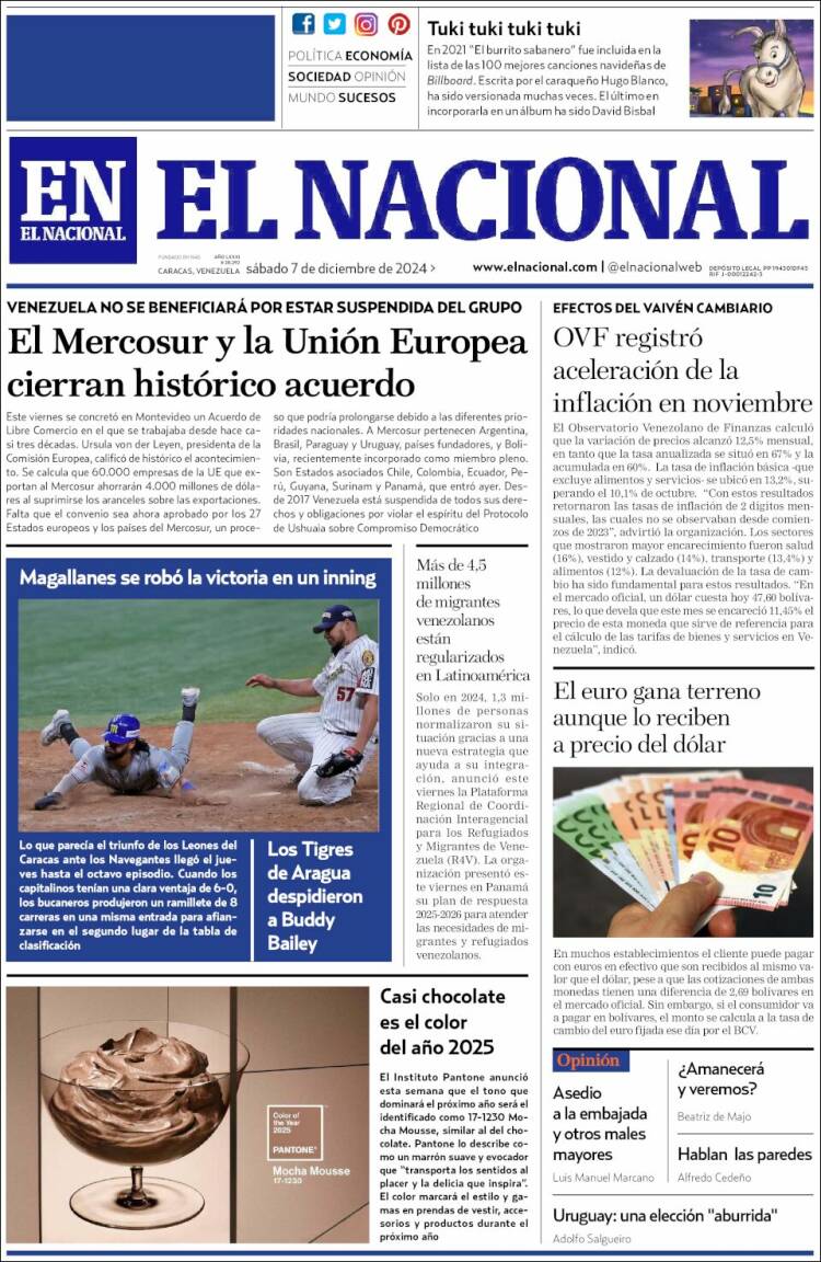 Portada de El Nacional (Venezuela)