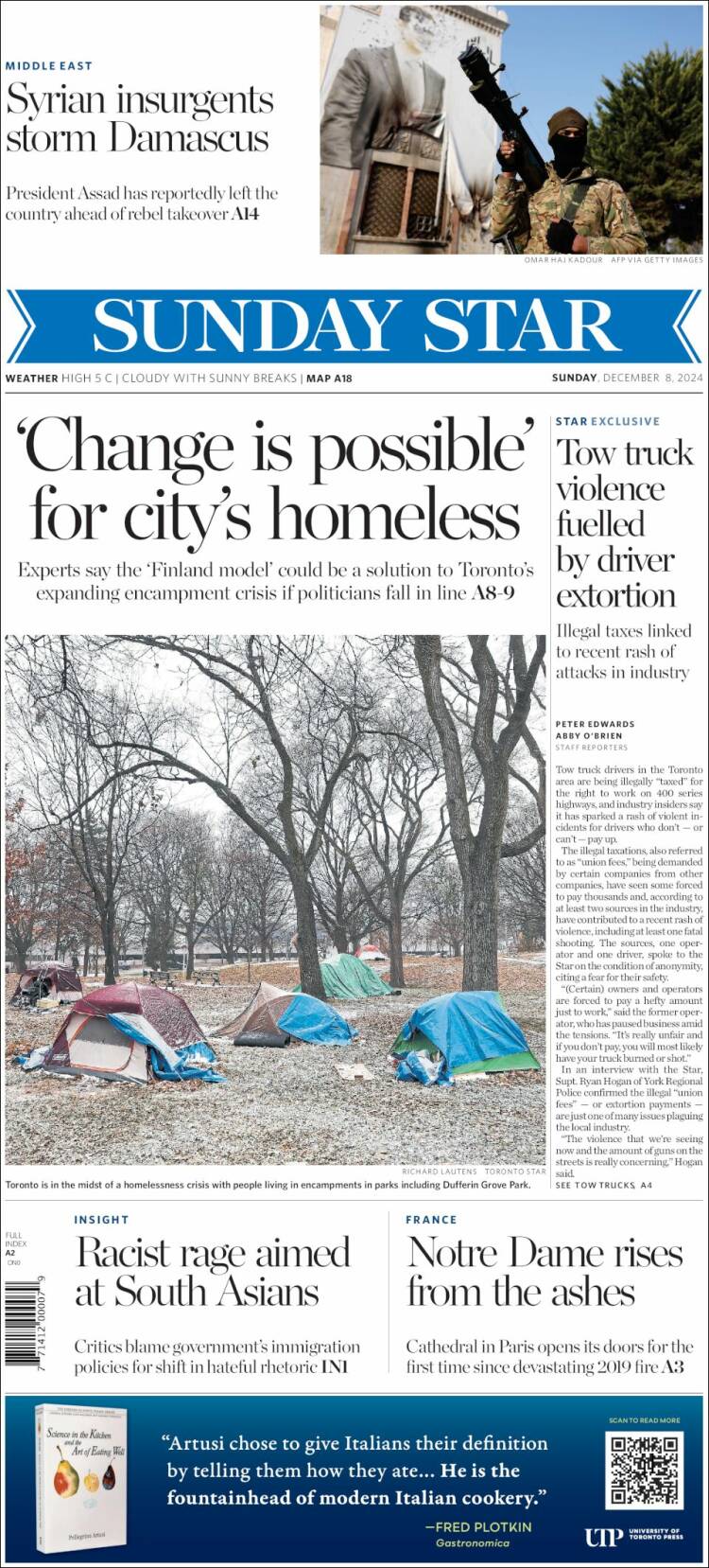 Portada de The Toronto Star (Canadá)