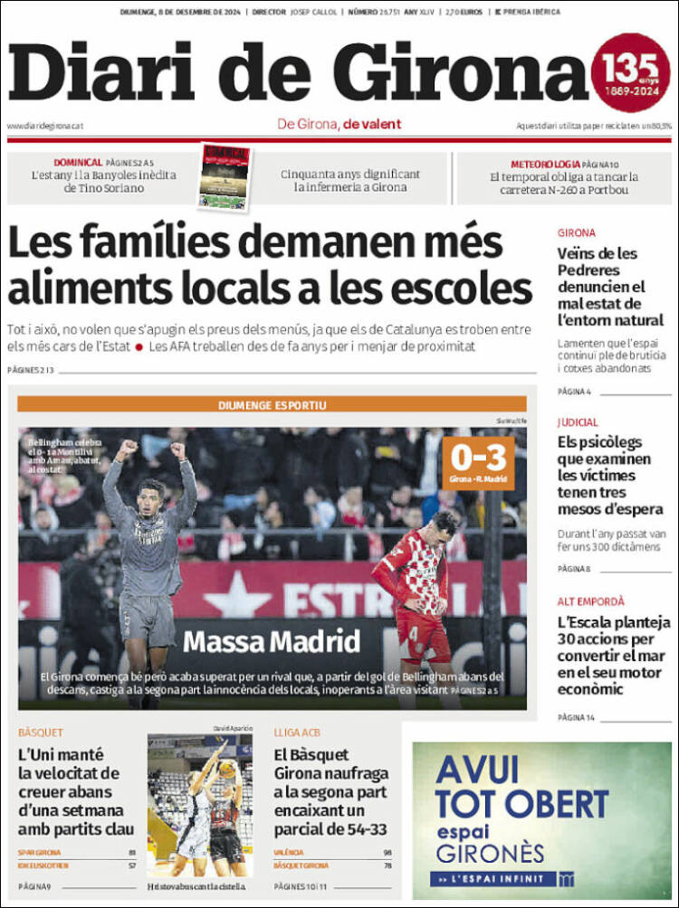 Portada de Diari de Girona (España)