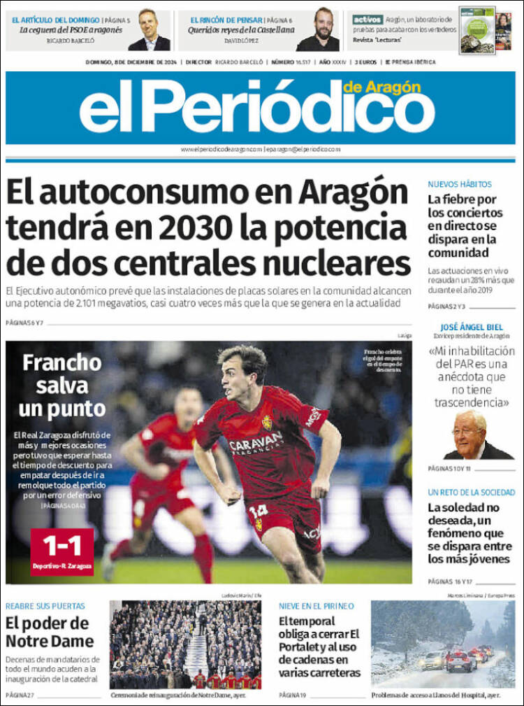Portada de El Periódico de Aragón (España)