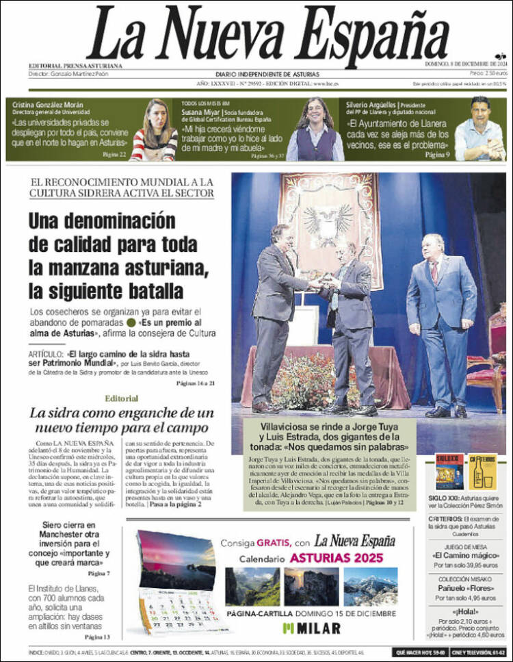Portada de La Nueva España (España)