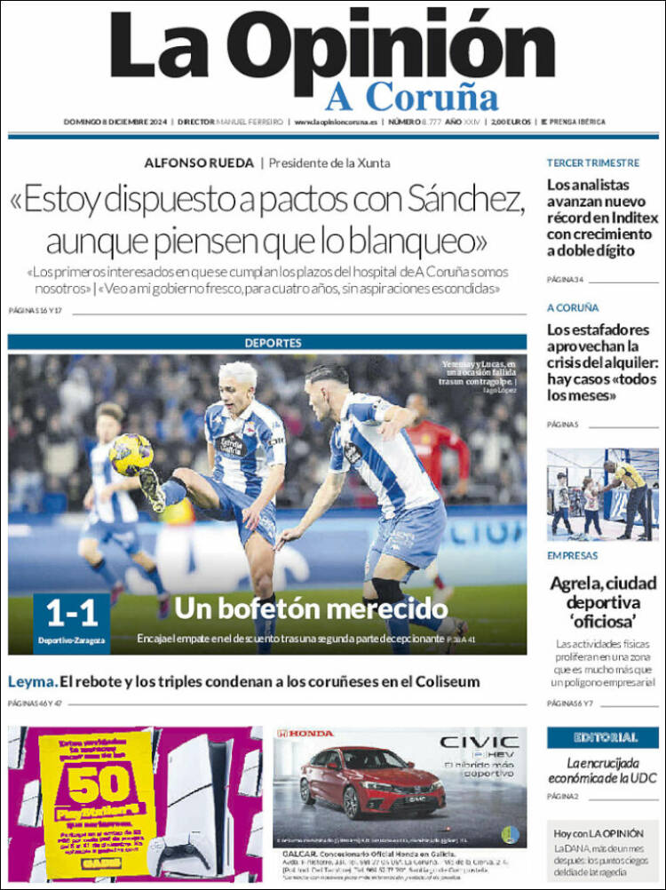 Portada de La Opinión de A Coruña (España)