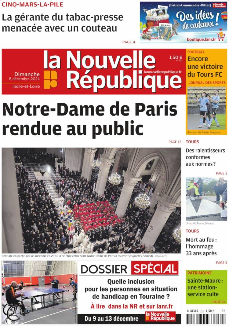 Portada de La Nouvelle Republique (Francia)