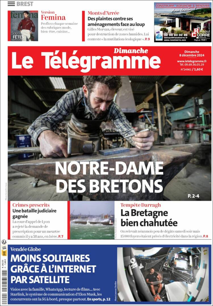 Portada de Télégramme (Francia)