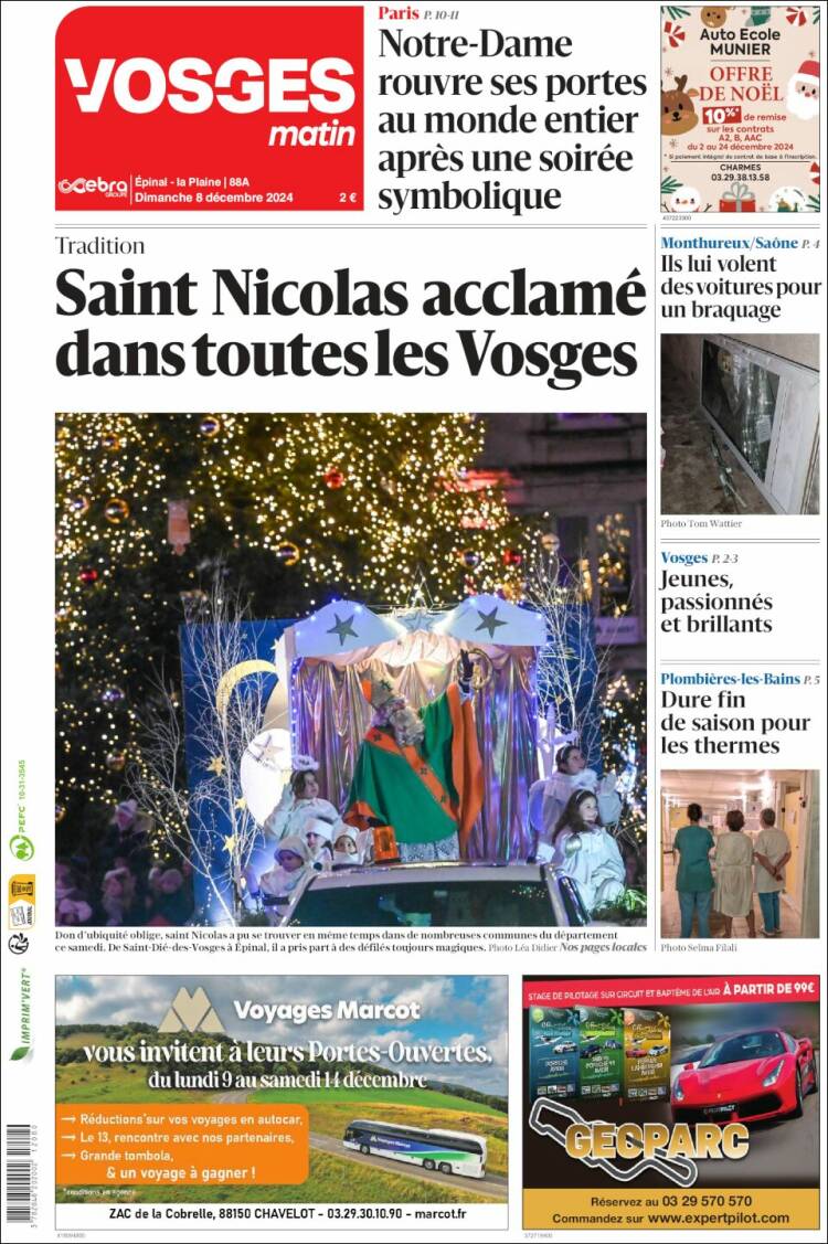 Portada de Vosges Matin (Francia)