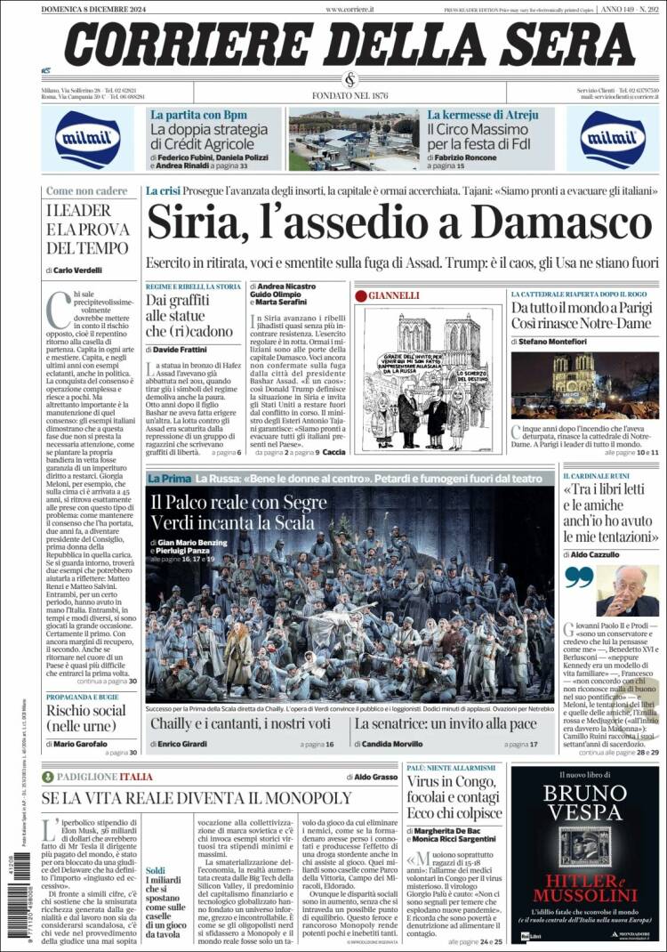 Portada de Corriere della Sera (Italia)