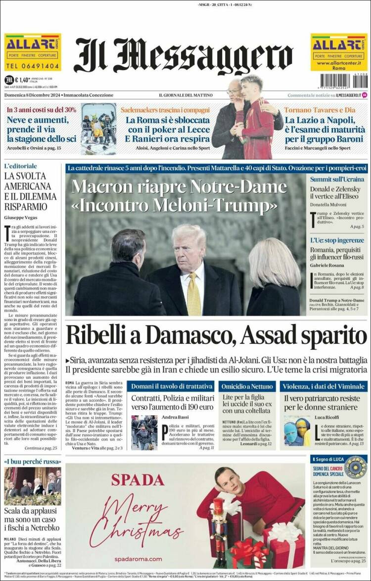 Portada de Il Messaggero (Italia)
