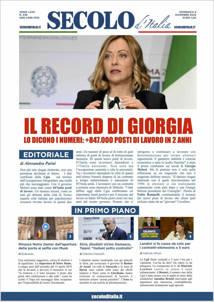 Portada de Secolo d'Italia (Italia)