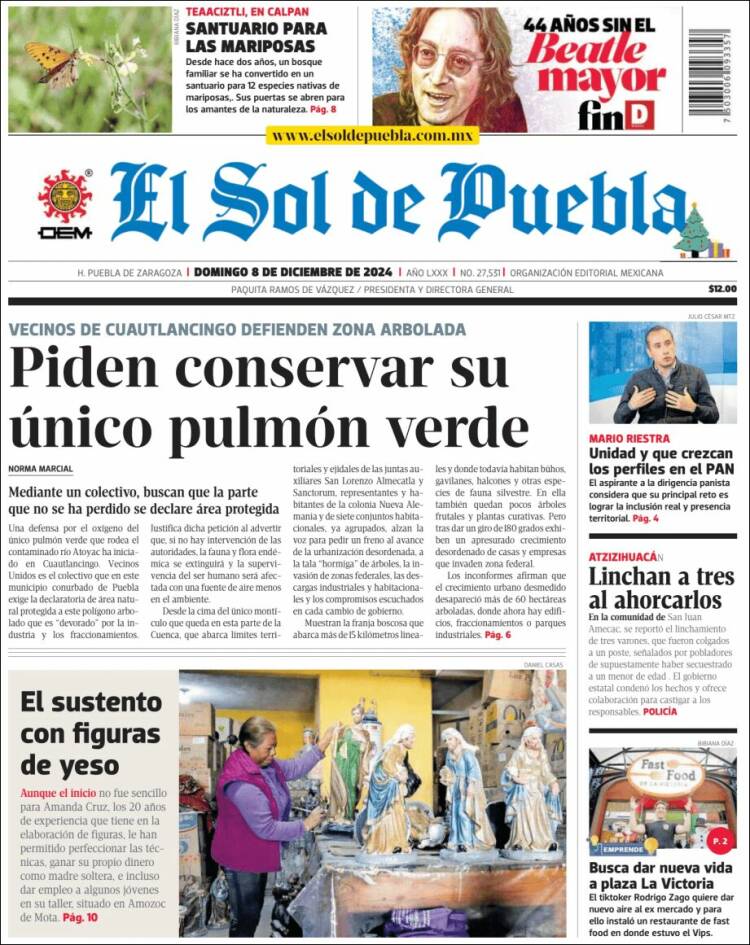 Portada de El Sol de Puebla (M&eacute;xico)