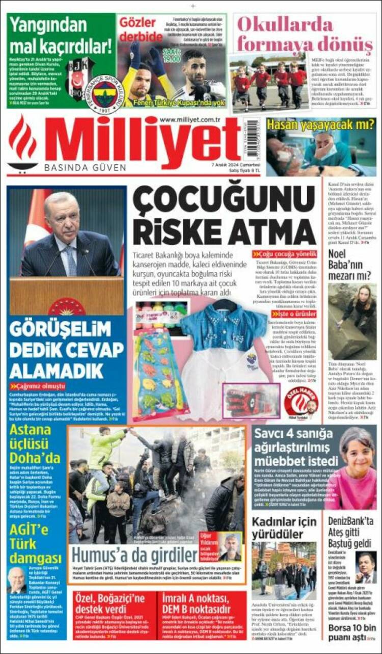 Portada de Milliyet (Turqu&iacute;a)