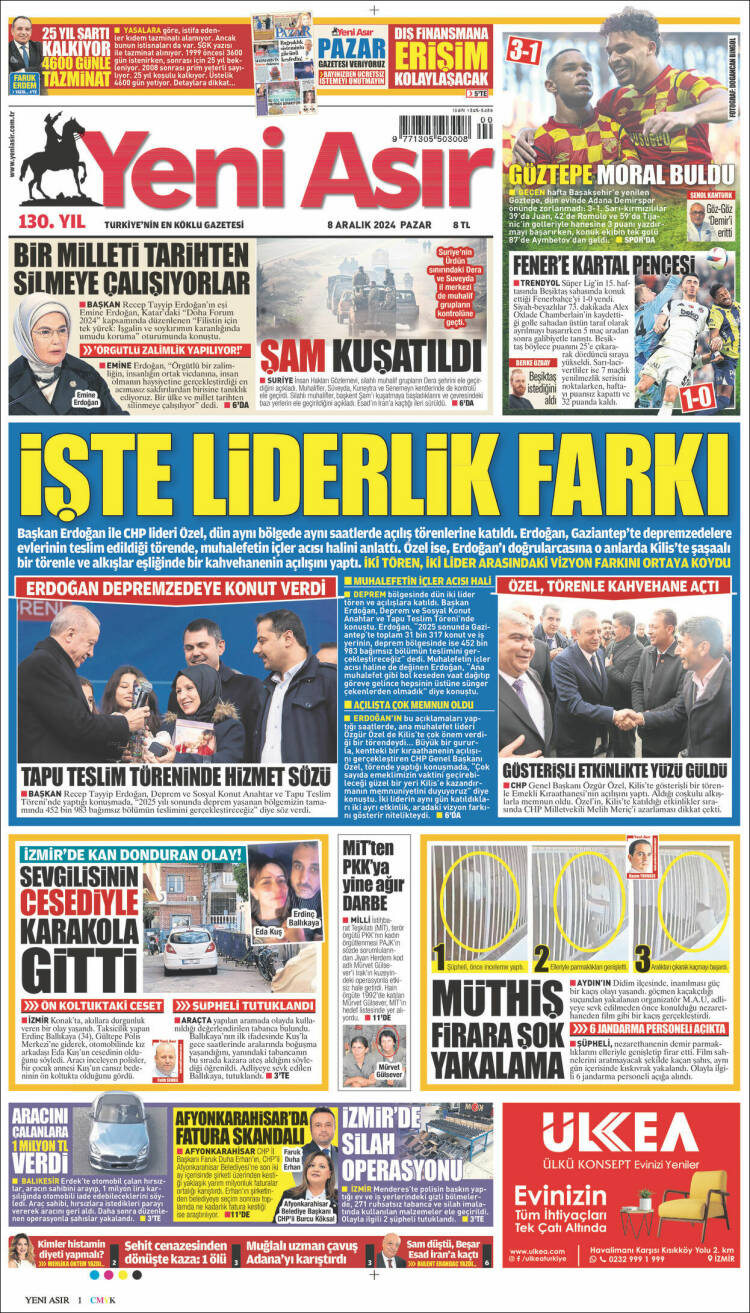 Portada de Yeni Asır (Turqu&iacute;a)