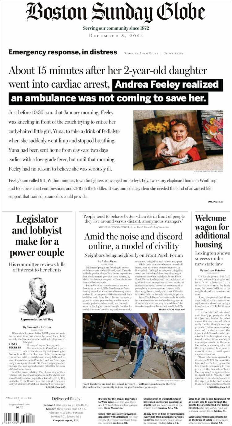 Portada de Boston Globe (USA)