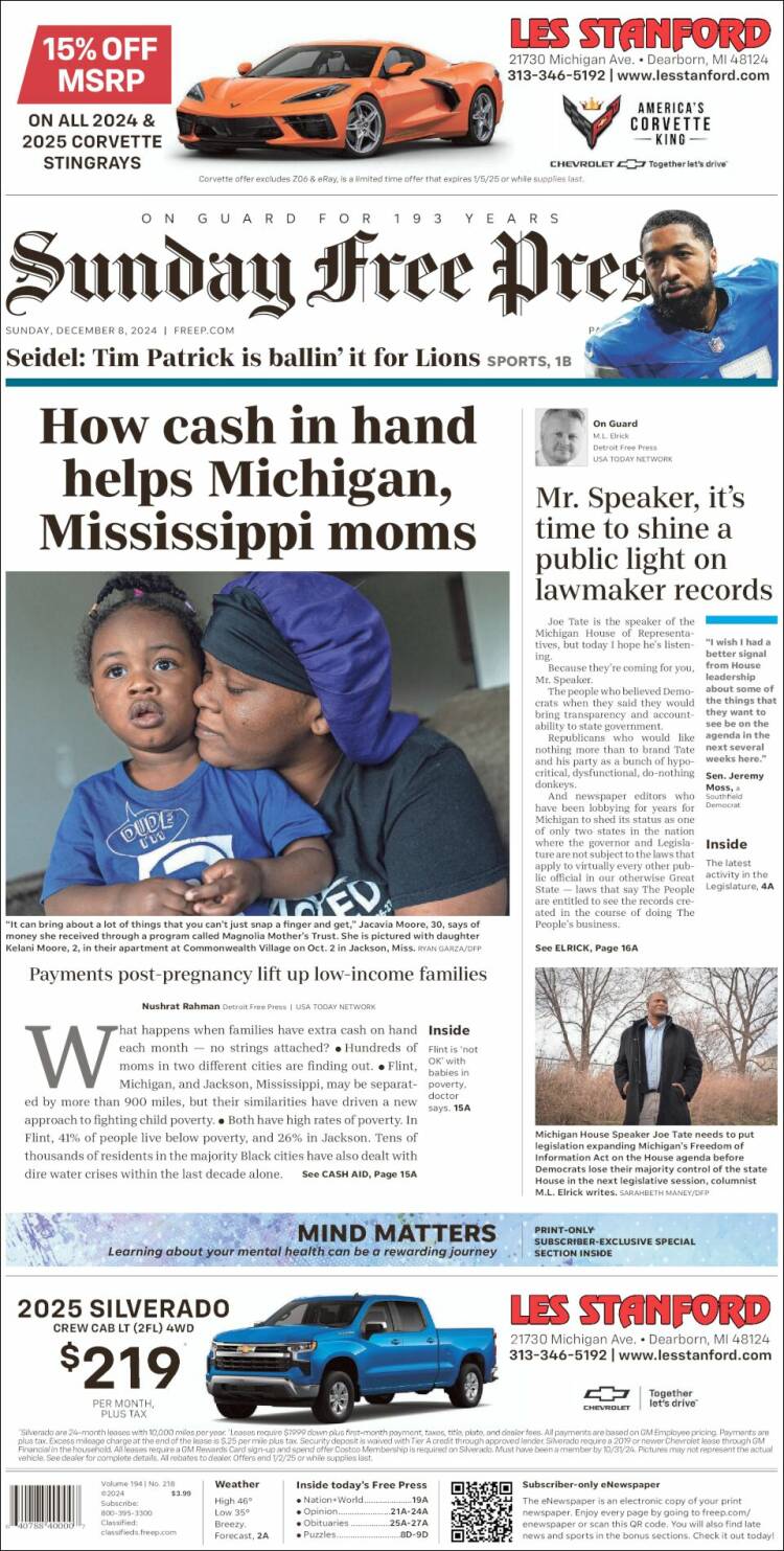 Portada de Detroit Free Press (USA)
