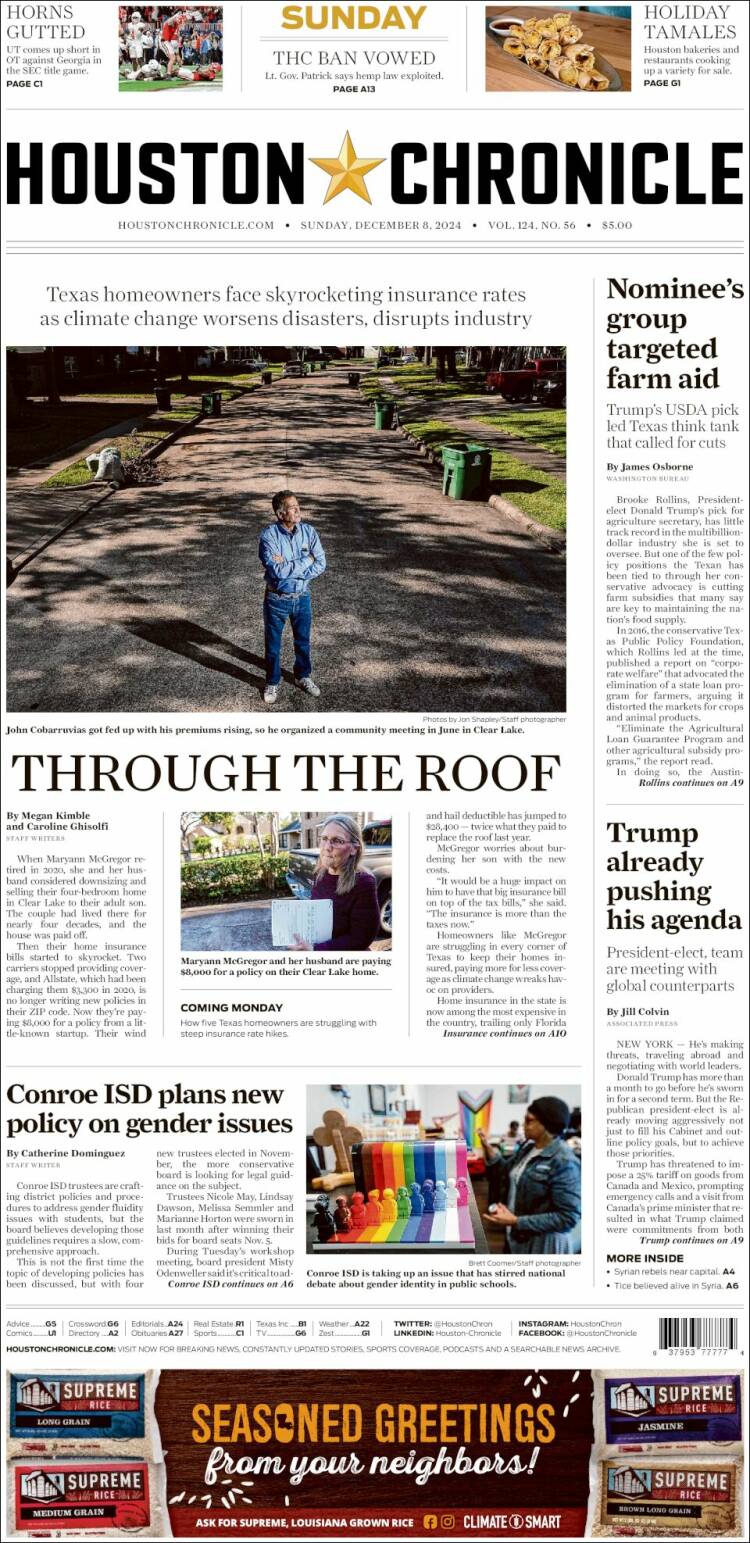 Portada de Houston Chronicle (USA)