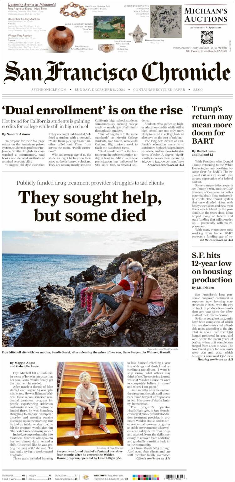 Portada de San Francisco Chronicle (USA)