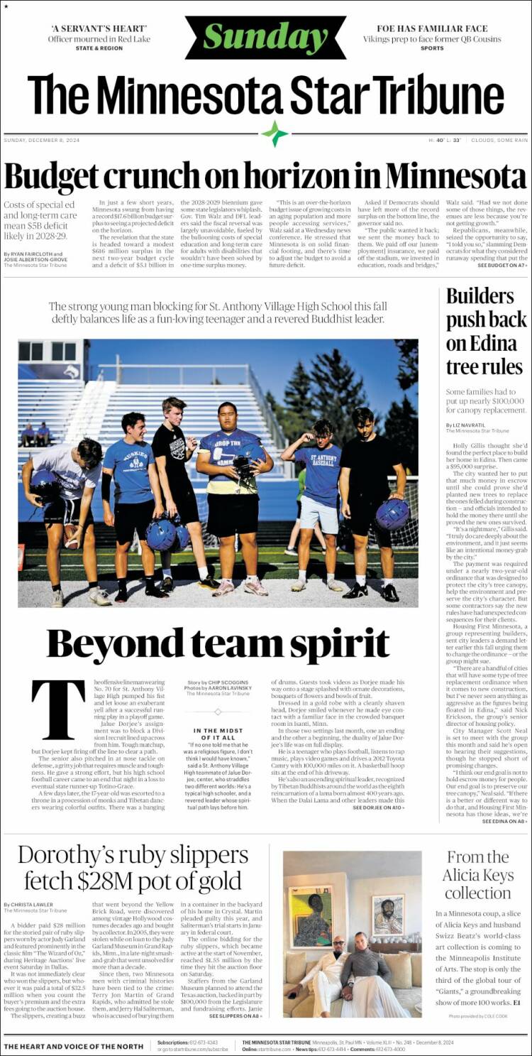 Portada de Star Tribune (USA)