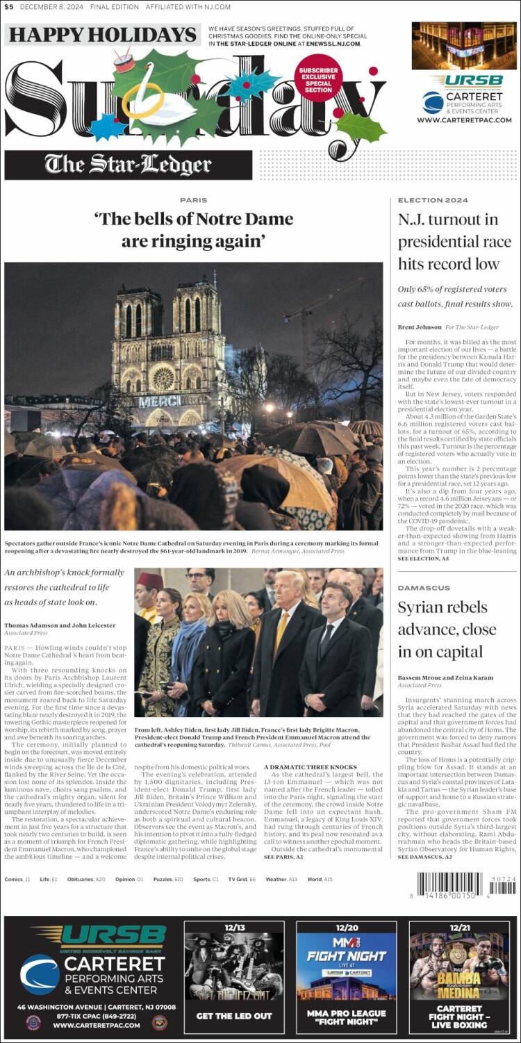 Portada de Star-Ledger (USA)