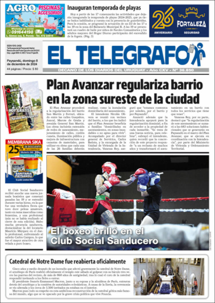 Portada de El Telégrafo (Uruguay)