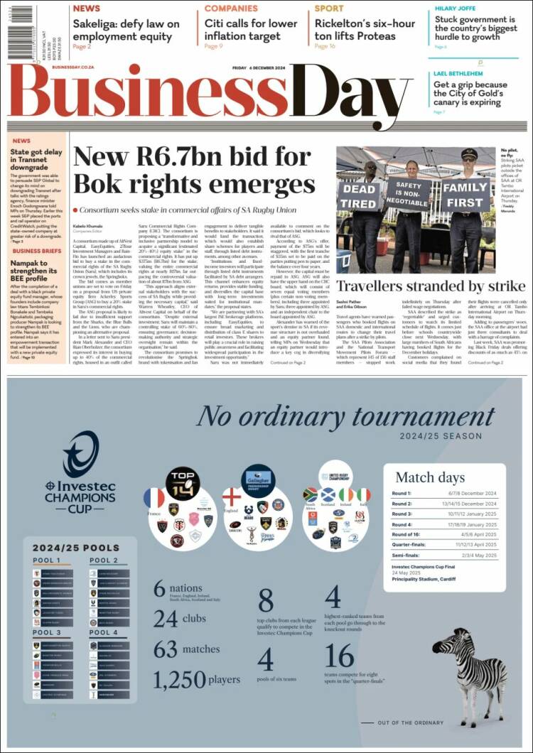 Portada de Business Day (Sud&aacute;frica)