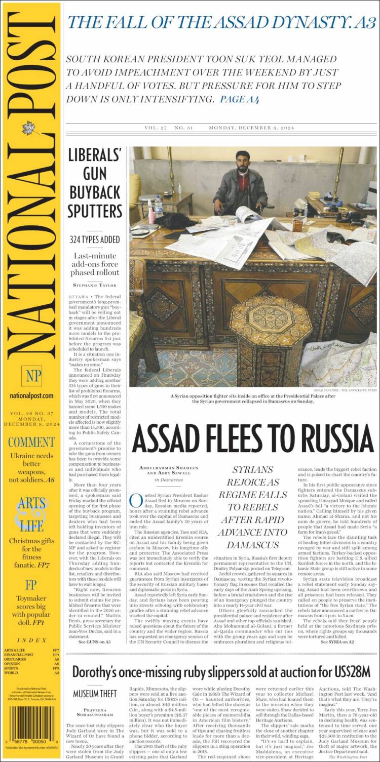 Portada de The National Post (Canadá)