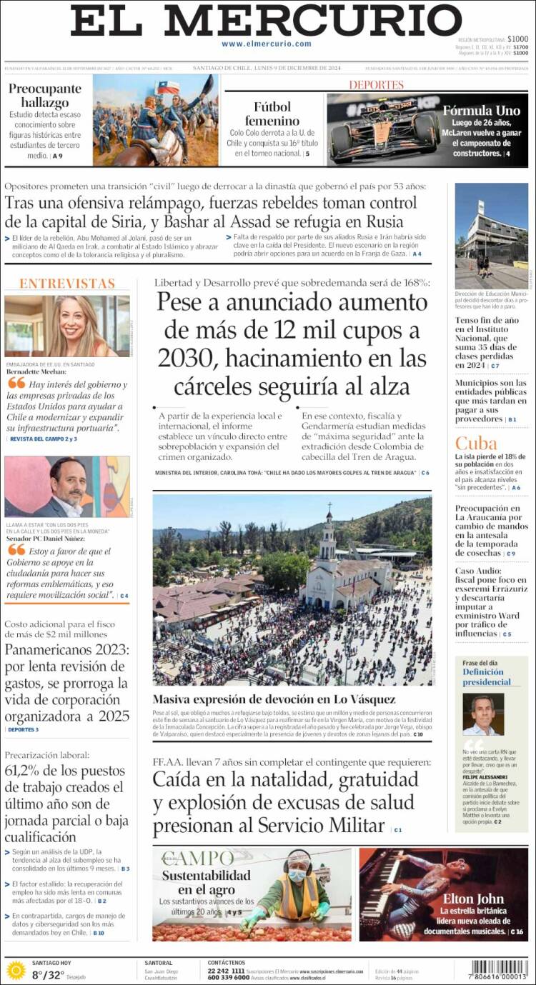 Portada de El Mercurio (Chile)