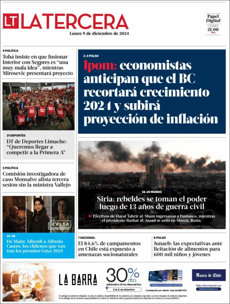 Portada de La Tercera (Chile)