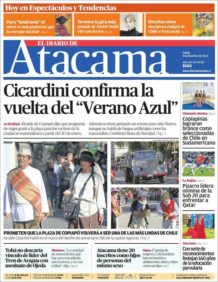 Portada de Diario de Atacama (Chile)