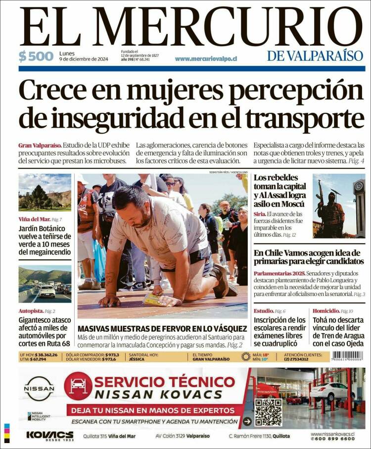 Portada de Mercurio de Valparaiso (Chile)
