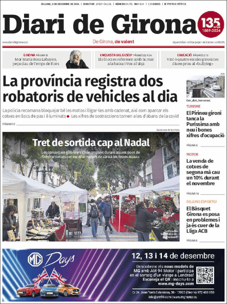 Portada de Diari de Girona (España)