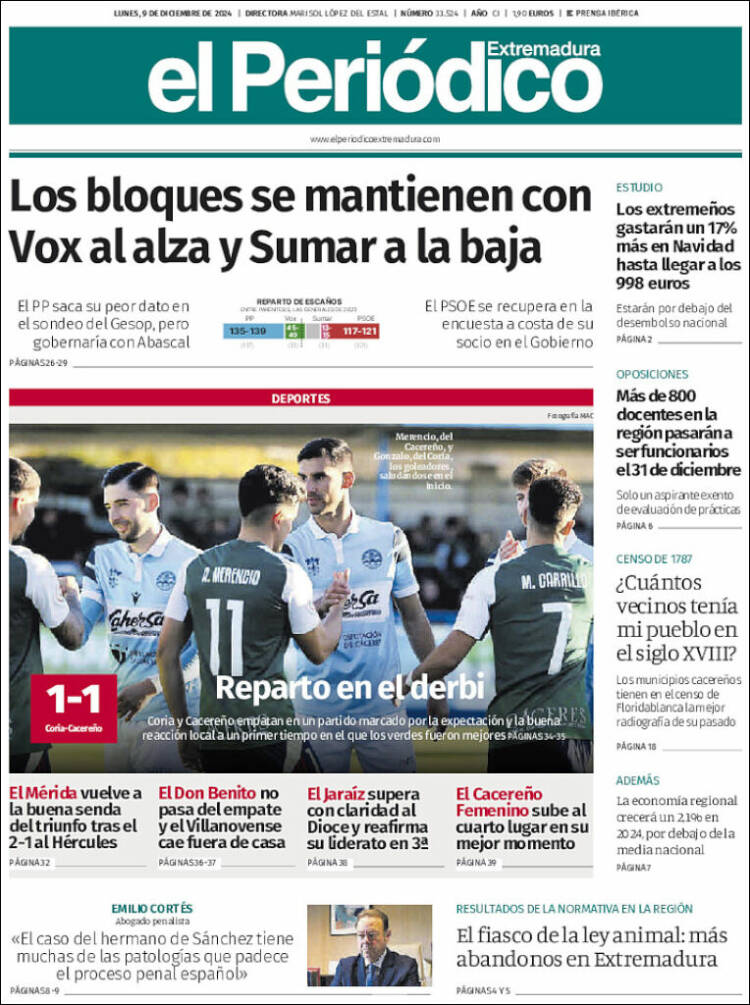 Portada de El Periódico de Extremadura (España)