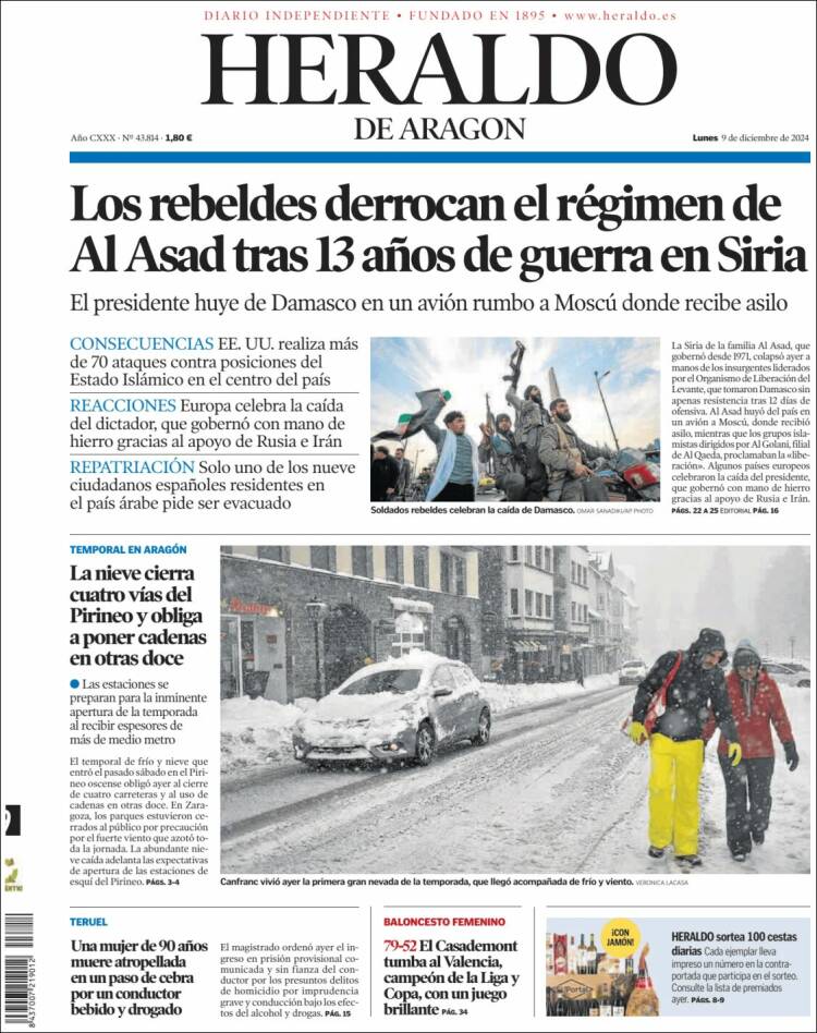 Portada de Heraldo de Aragón (España)