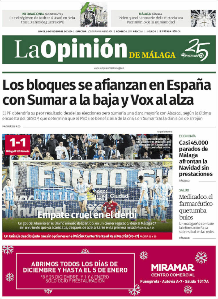 Portada de La Opinión de Málaga (España)