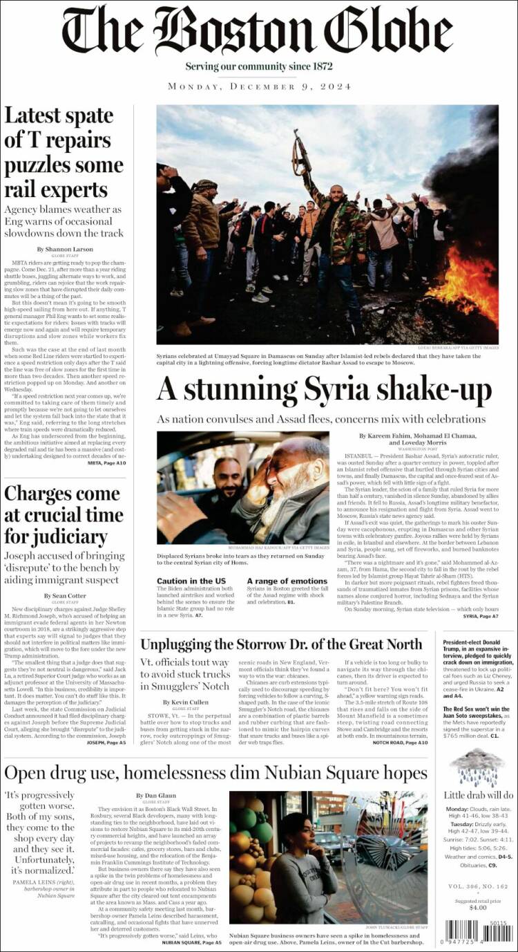 Portada de Boston Globe (USA)